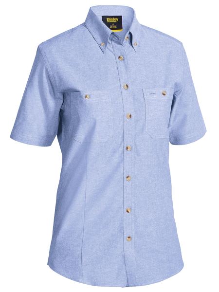 BL1407-WOMEN’S SHORT SLEEVE CHAMBRAY SHIRT