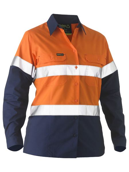 BL6996T-WOMEN’S TAPED 2 TONE HI VIS RECYCLED DRILL SHIRT