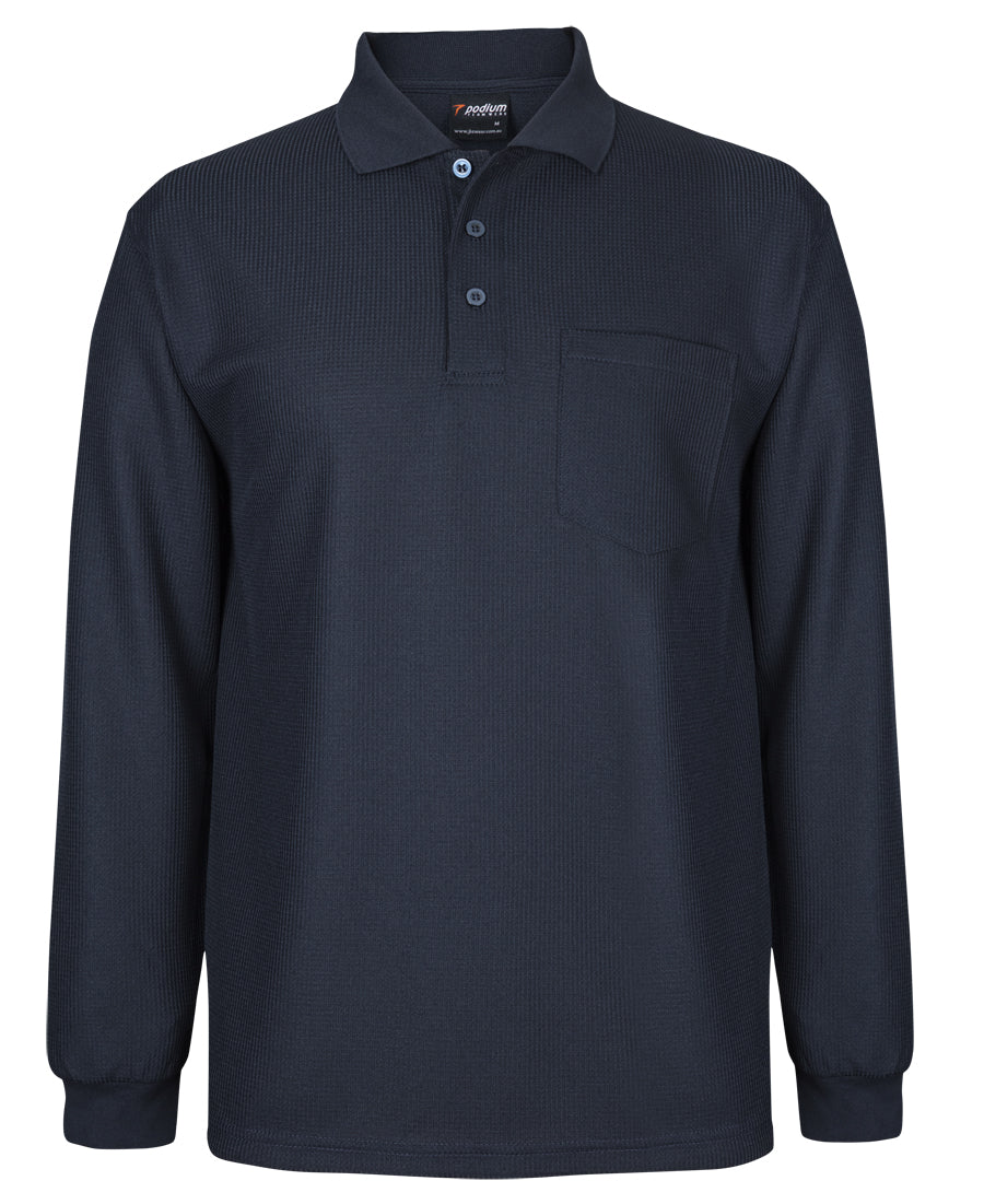 7WPL-Podium L/S Waffle Pocket Polo