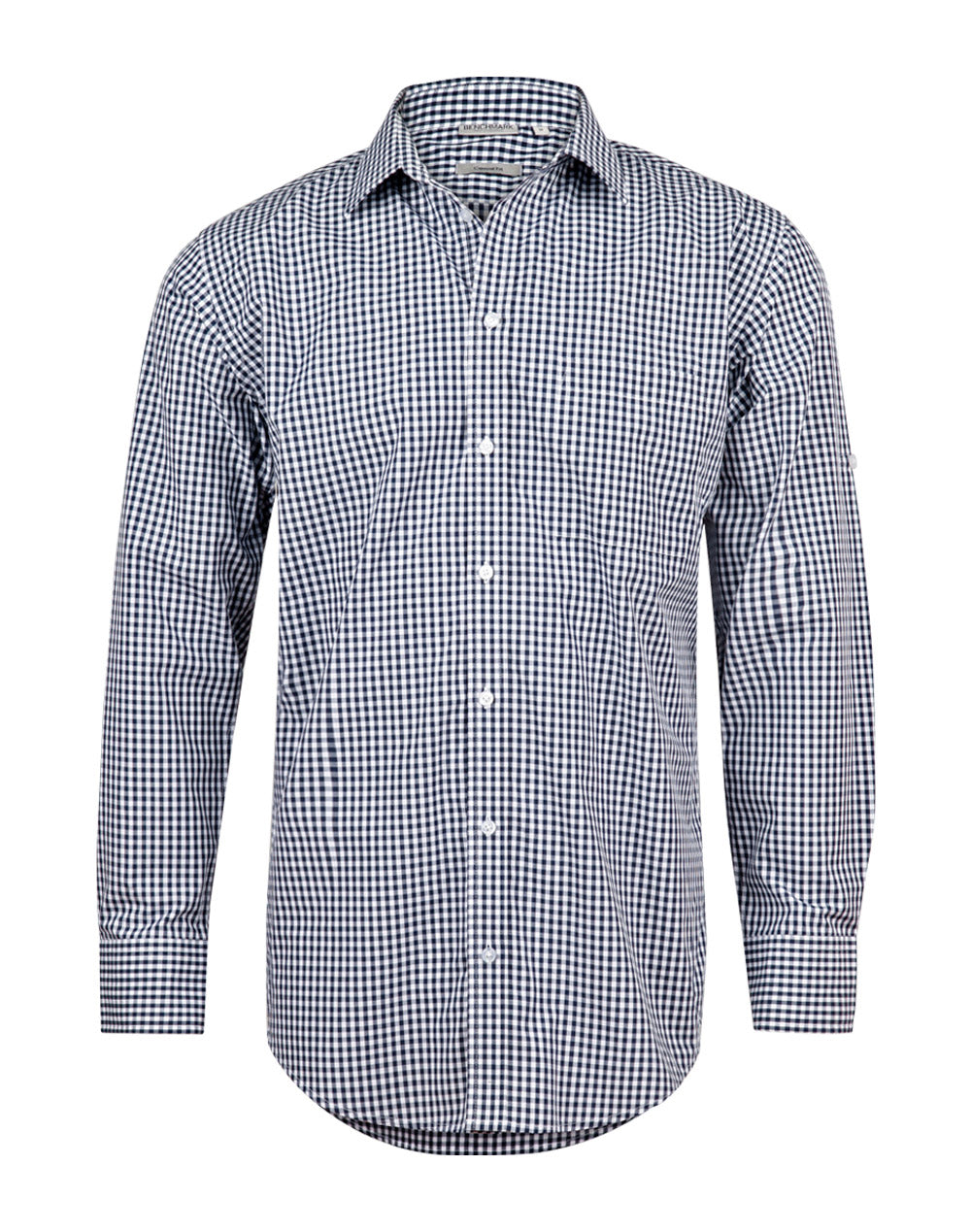 M7300L Men's Gingham Check Long Sleeve Shirt with Roll-up Tab Sleeve