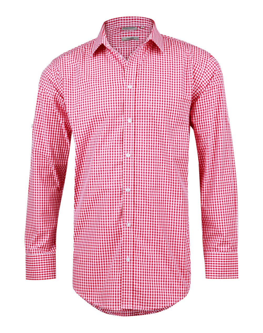 M7300L Men's Gingham Check Long Sleeve Shirt with Roll-up Tab Sleeve