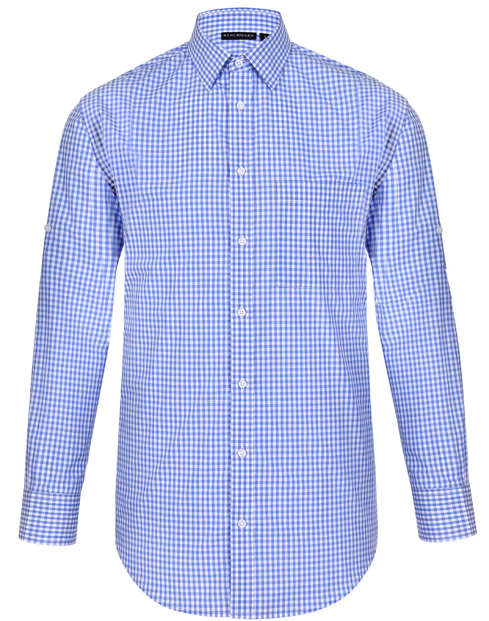 M7300L Men's Gingham Check Long Sleeve Shirt with Roll-up Tab Sleeve