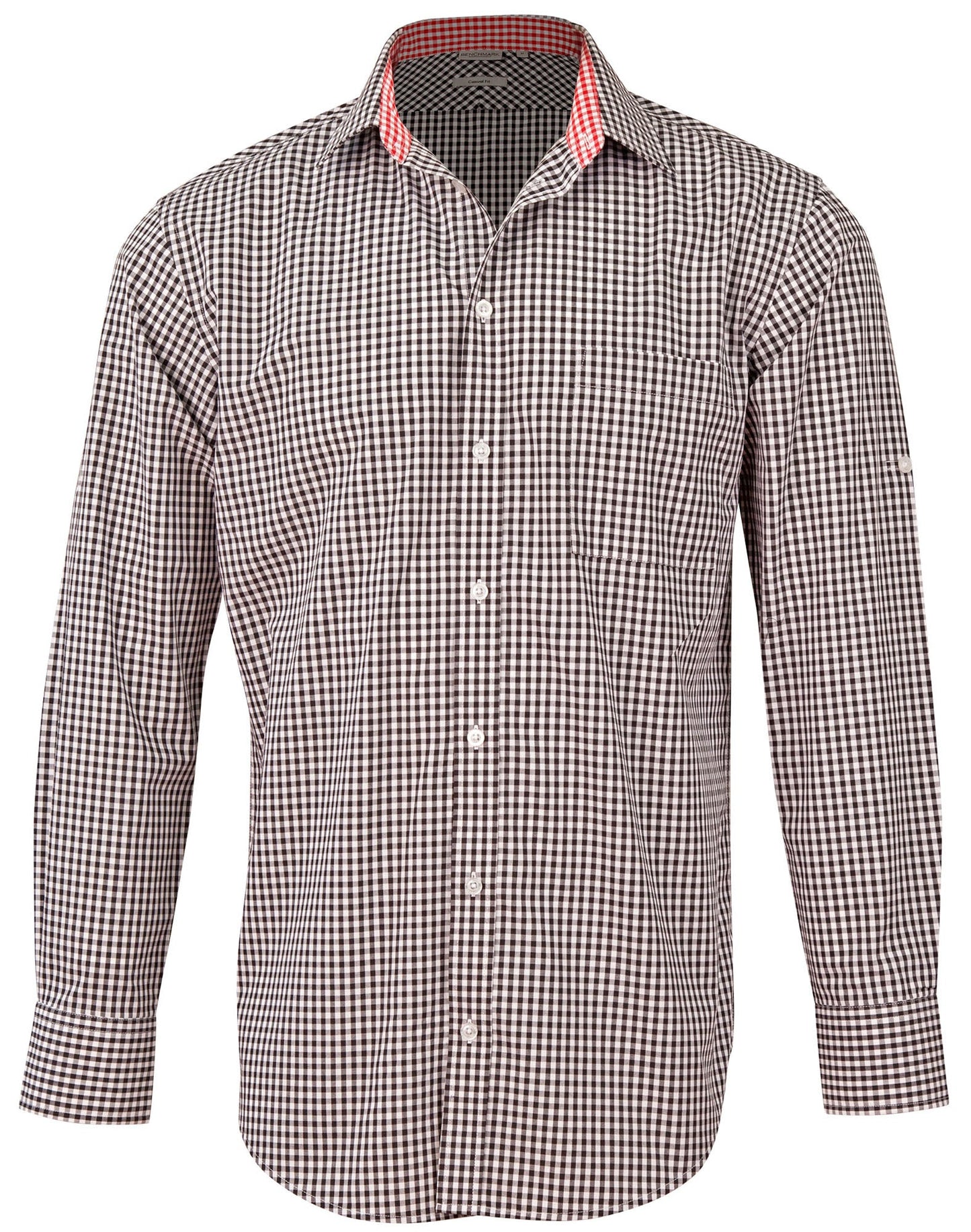 M7330L Men's Gingham Check Long Sleeve Shirt with Roll-up Tab Sleeve