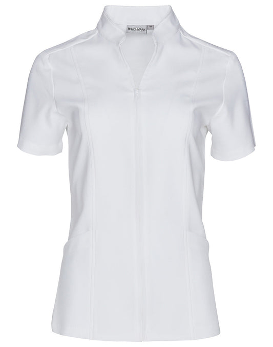 M8636S Women's Full Zip Front Short Sleeve Tunic