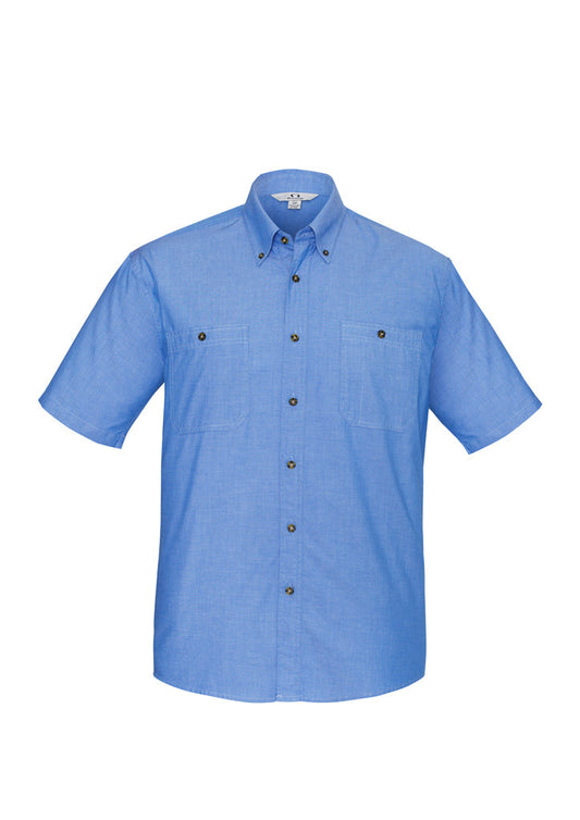 SH113-Mens Wrinkle Free Chambray Short Sleeve Shirt