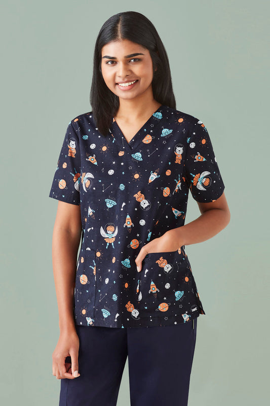 Space Party Womens Scrub Top