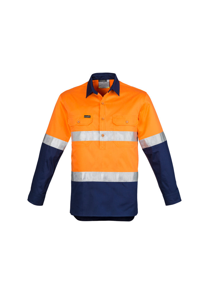 ZW550-Mens Hi Vis Closed Front L/S Shirt - Hoop Taped