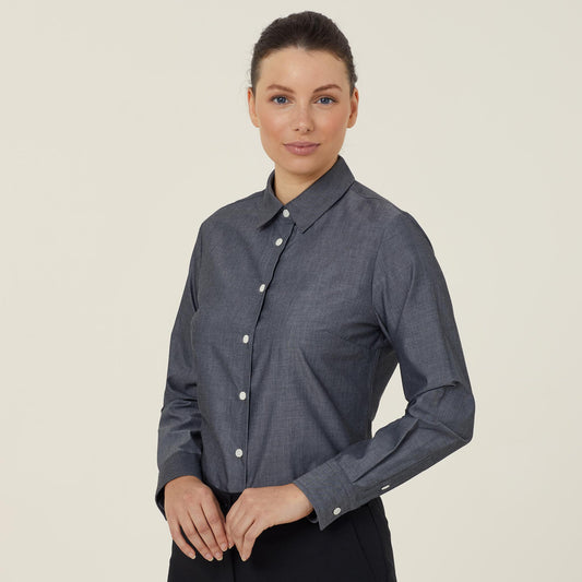 CATU69-WOMEN'S LONG SLEEVE CHAMBRAY SHIRT