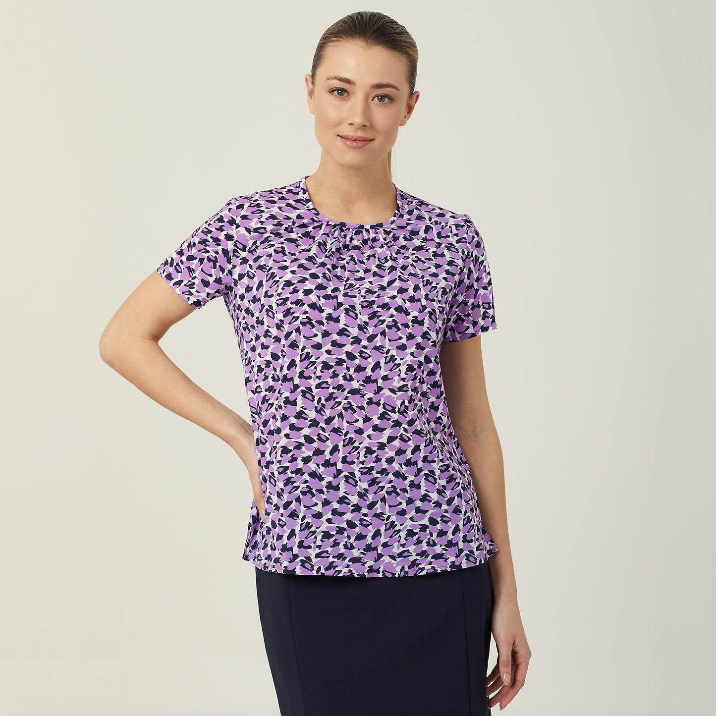 CATUFA-ANTIBACTERIAL PETAL PRINT SHORT SLEEVE TOP