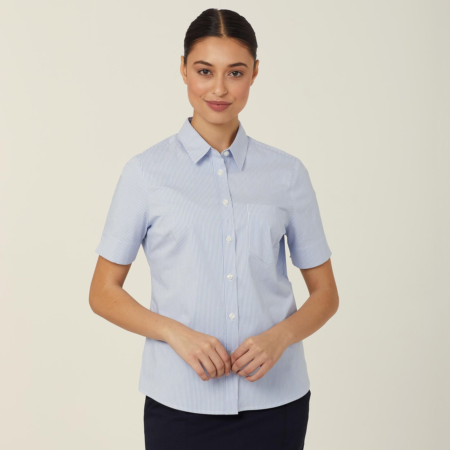 CATUK5-AVIGNON FINE BLOCK STRIPE STRETCH SHORT SLEEVE SHIRT