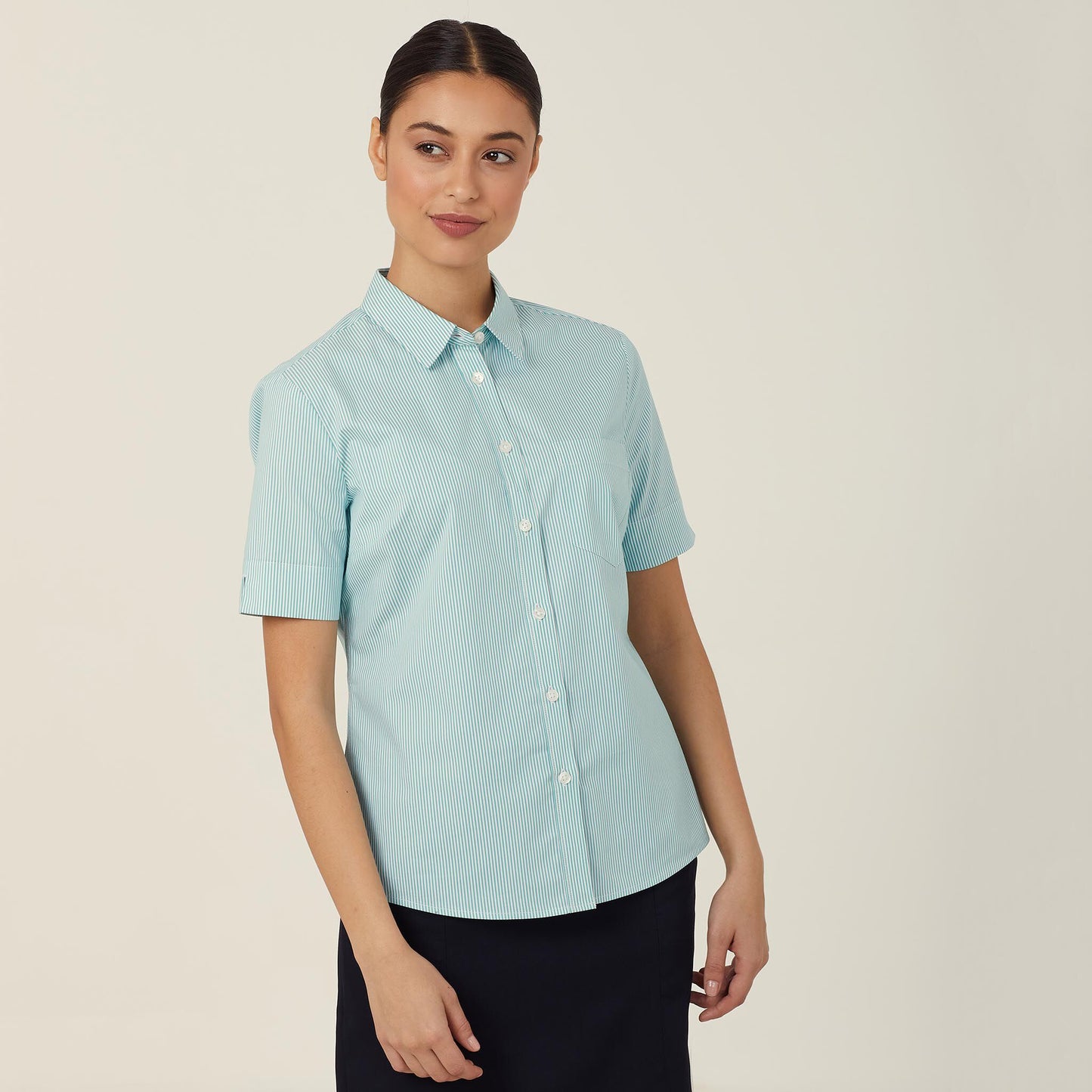 CATUK5-AVIGNON FINE BLOCK STRIPE STRETCH SHORT SLEEVE SHIRT