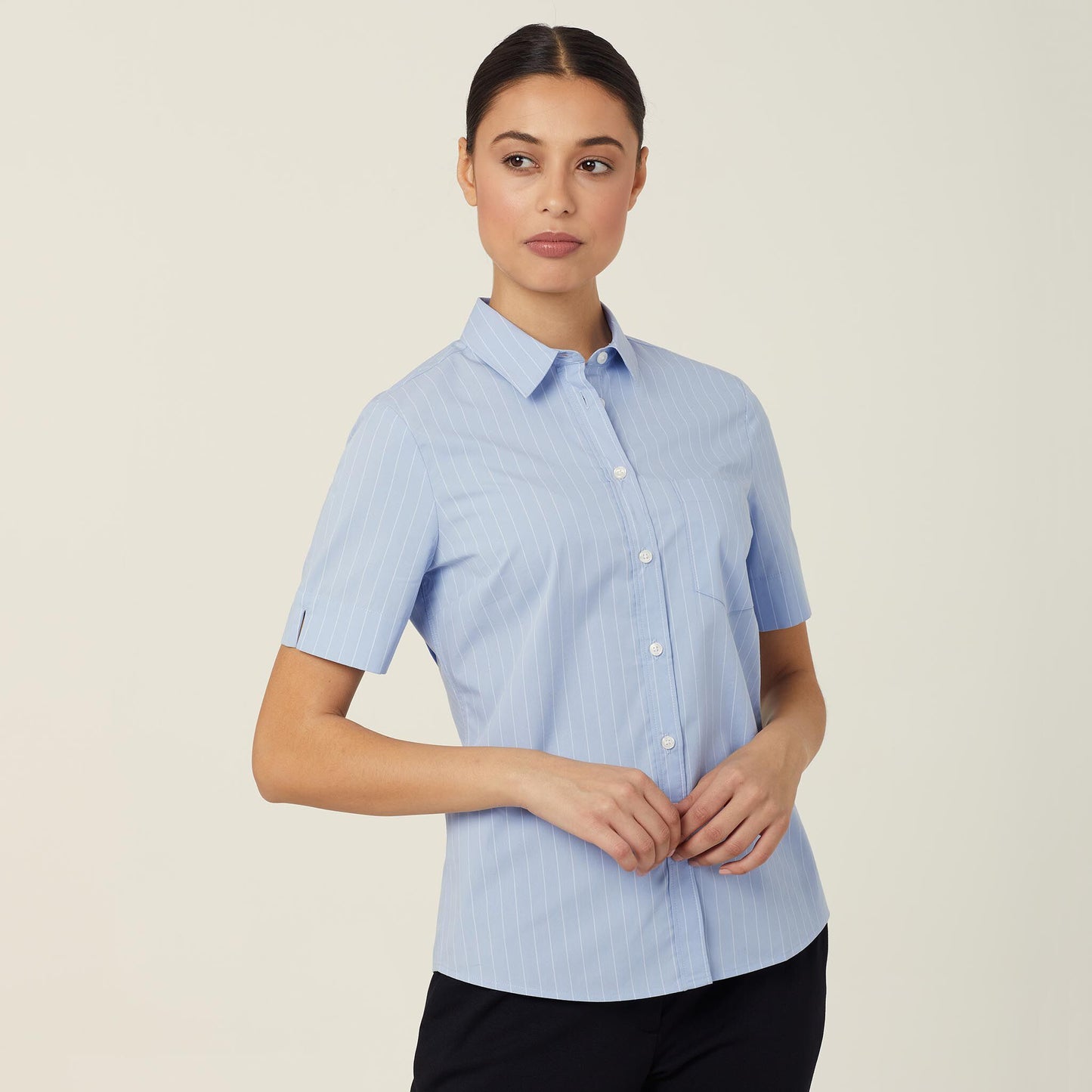 CATUK6-WOMEN'S AVIGNON PINSTRIPE STRETCH SHORT SLEEVE SHIRT