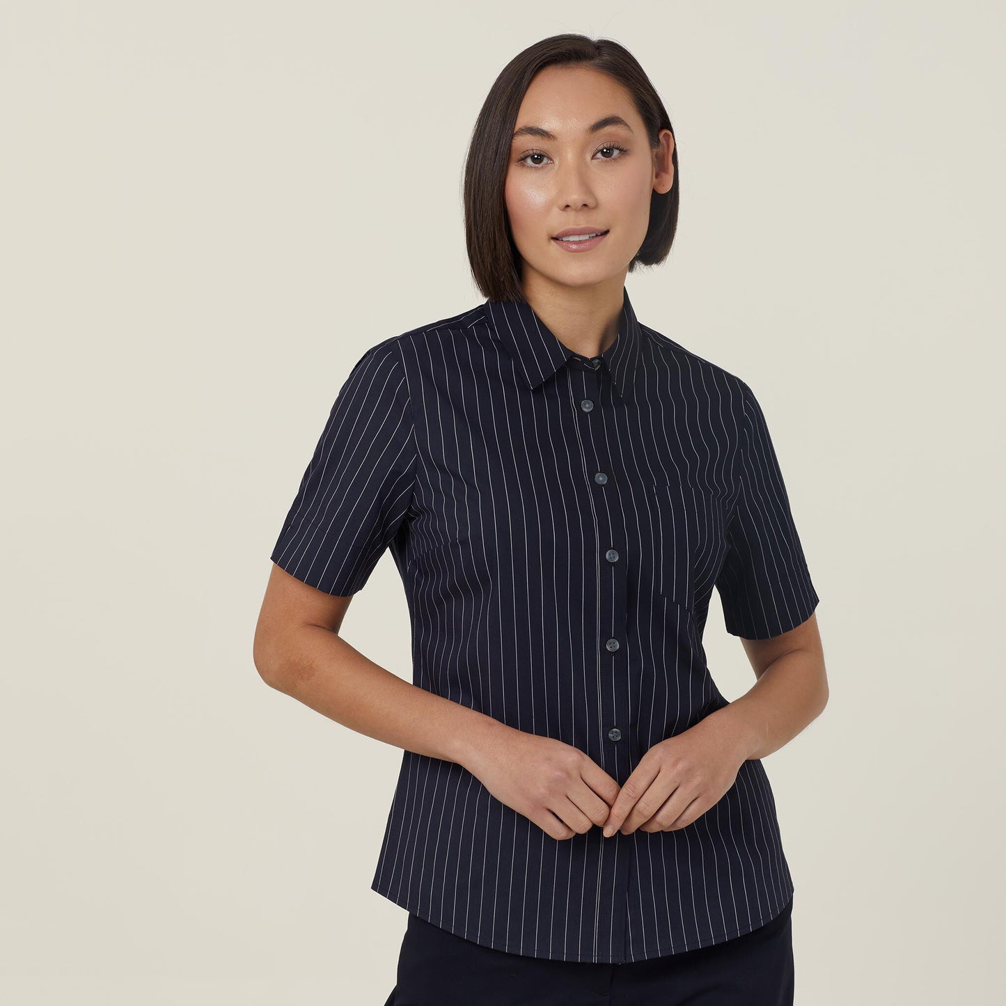 CATUK6-WOMEN'S AVIGNON PINSTRIPE STRETCH SHORT SLEEVE SHIRT