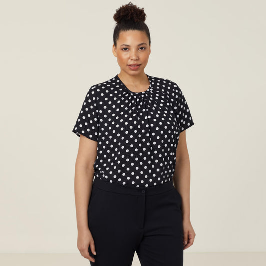 CATUKF-GEORGIE SHORT SLEEVE POLKA DOT BLOUSE