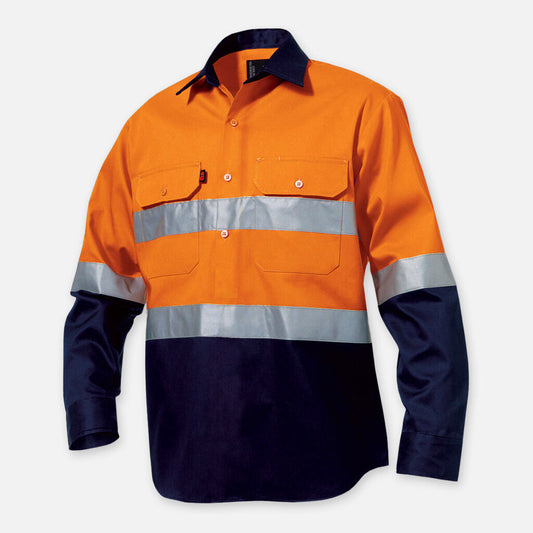 K54325-Hi-Vis Closed Front Reflective Spliced Drill Shirt L/S