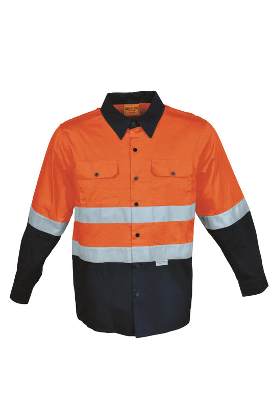 SS1232-Hi-Vis L/S Cotton Drill Shirt With Reflective Tape