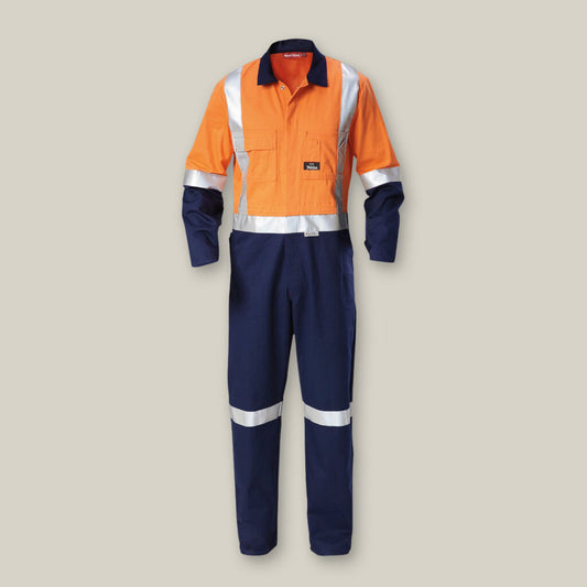 Y00262-HI-VIS 2TONE TAPED COTTON DRILL COVERALL