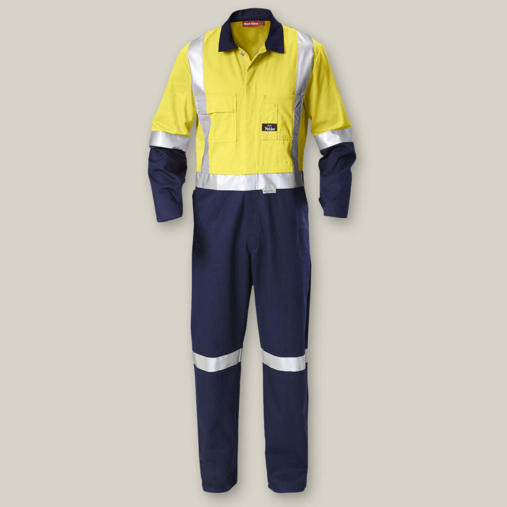 Y00262-HI-VIS 2TONE TAPED COTTON DRILL COVERALL