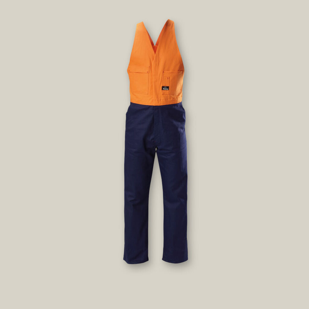 Y01526-HI-VIS 2TONE ACTION BACK COTTON DRILL OVERALL