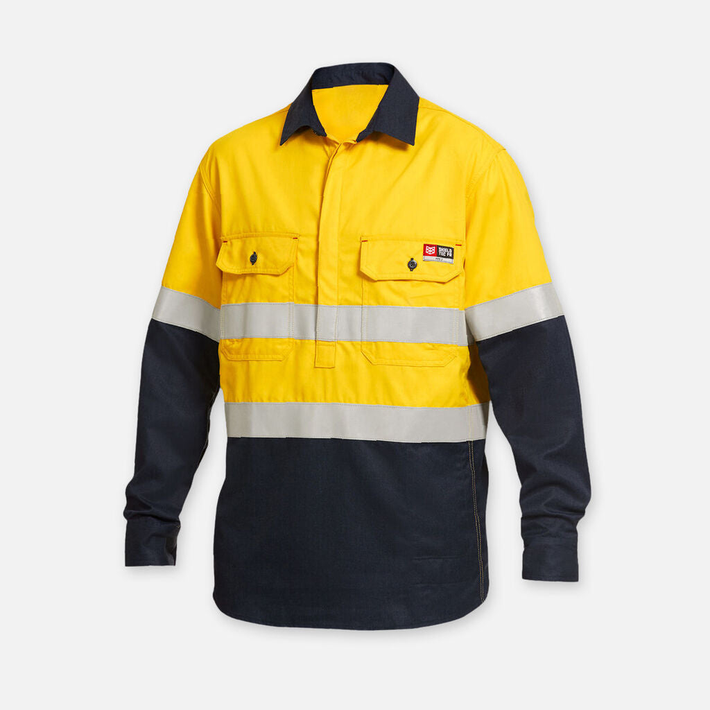 Y04550-Shieldtec FR Hi-Vis Spluiced Closed Front L/SL Shirt with FR Tape