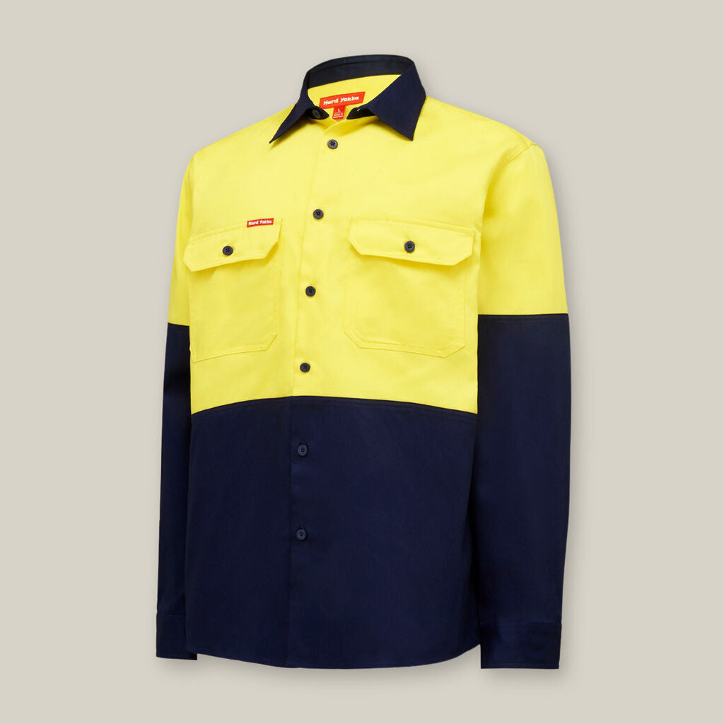 Y04605-CORE HI-VIS LONG SLEEVE HEAVYWEIGHT COTTON DRILL SHIRT