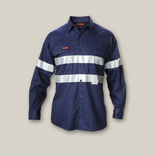 Y07227-HI-VIS COTTON DRILL LONG SLEEVE TAPED SHIRT