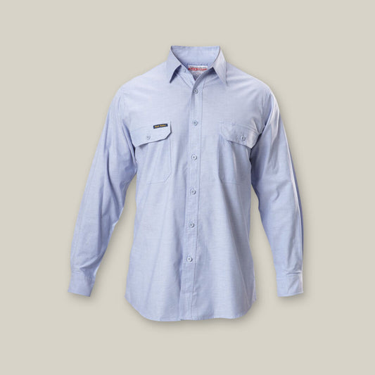 Y07528-LONG SLEEVE CHAMBRAY OPEN FRONT COTTON WORK SHIRT