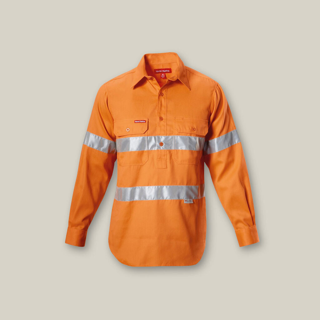 Y07899-HI-VIS CLOSED FRONT TAPED LONG SLEEVE COTTON DRILL SHIRT