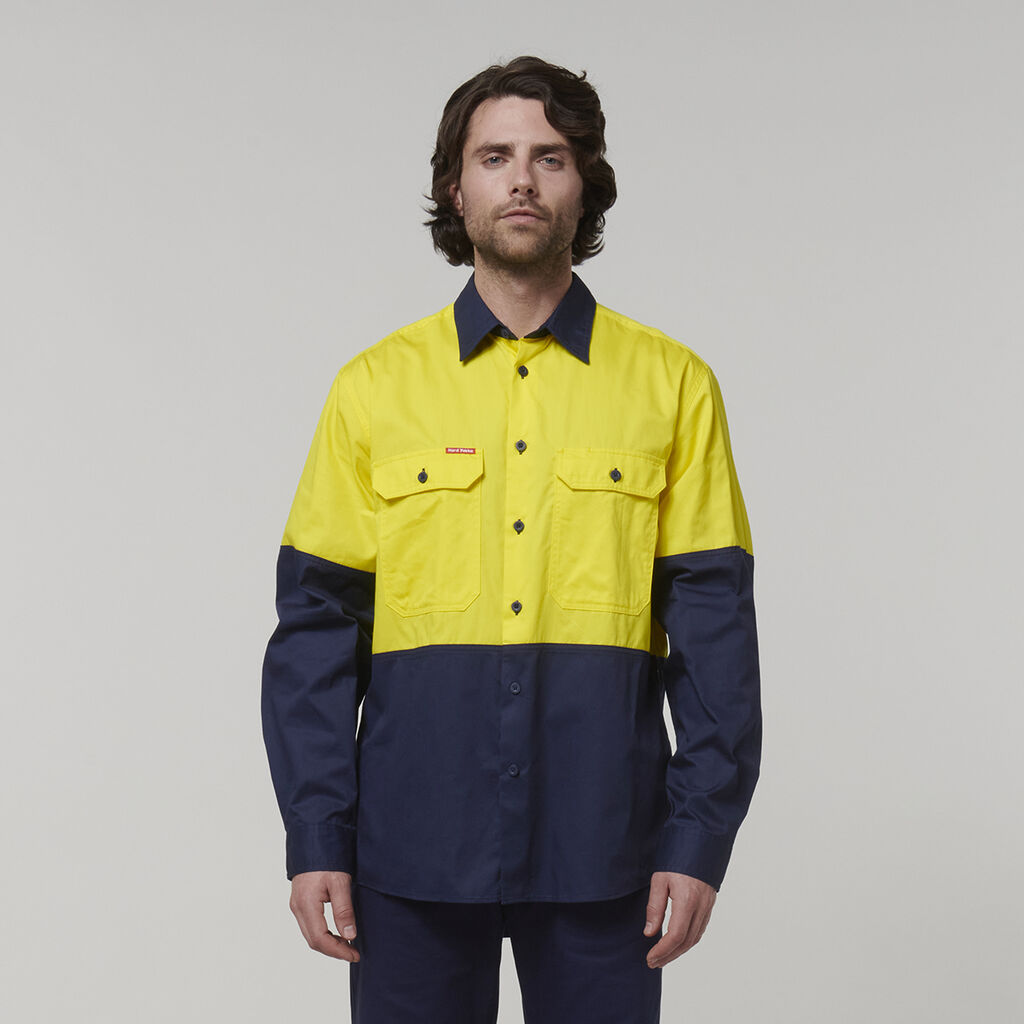 Y07950-CORE HI-VIS LONG SLEEVE 2 TONE VENTED COTTON SHIRT