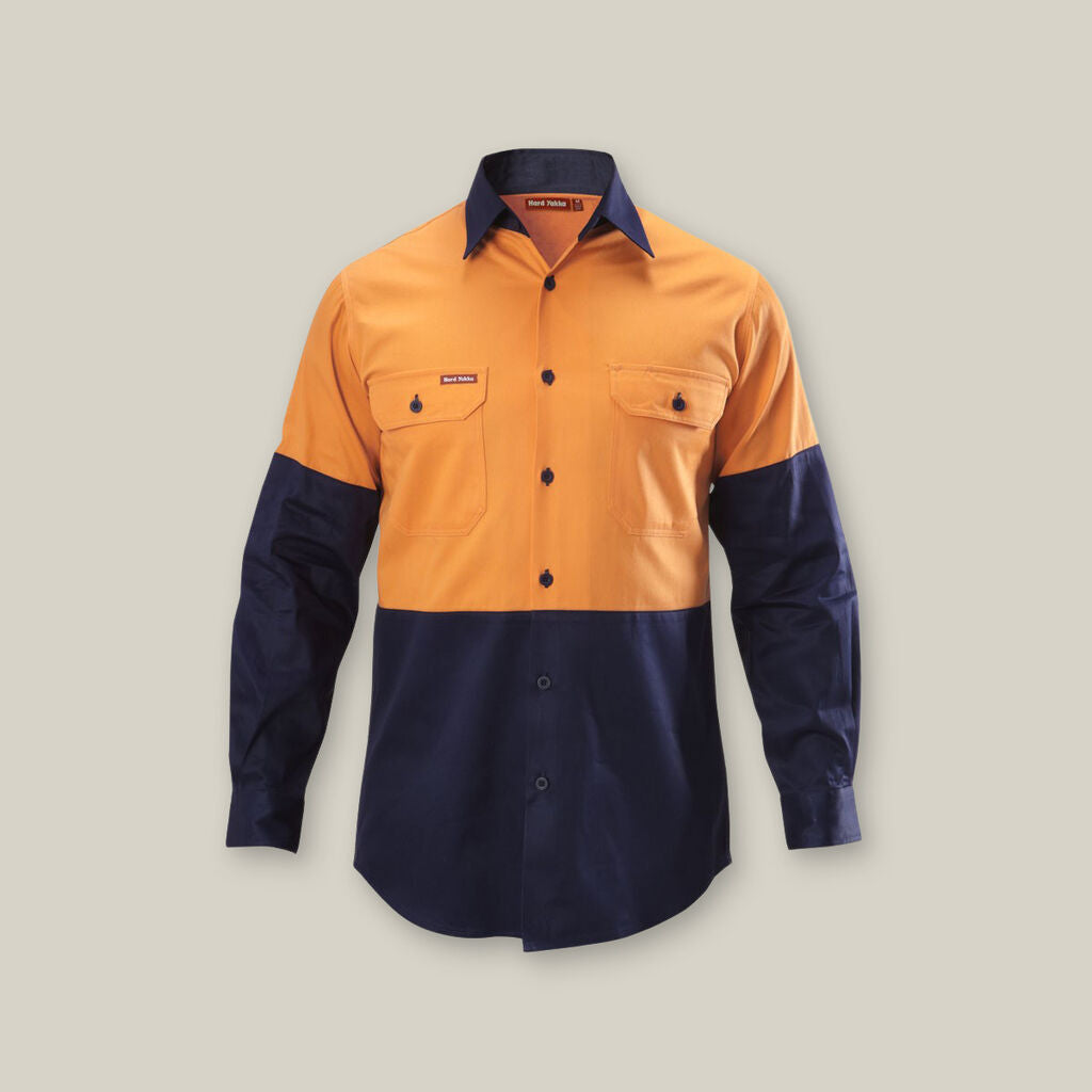 Y07982-HI-VIS 2 TONE LONG SLEEVE COTTON DRILL WORK SHIRT