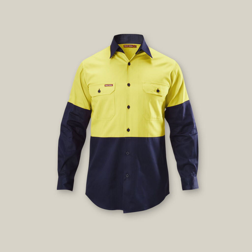 Y07982-HI-VIS 2 TONE LONG SLEEVE COTTON DRILL WORK SHIRT