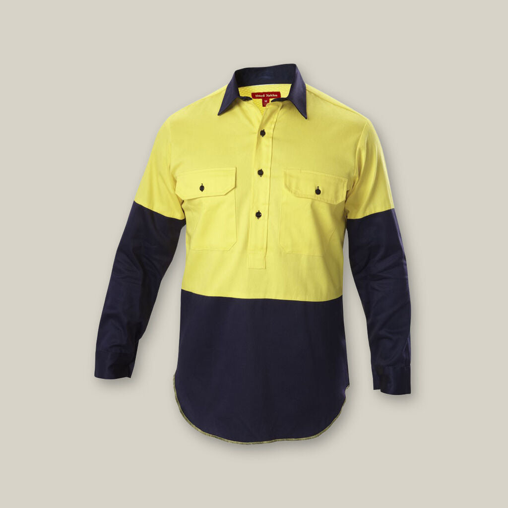 Y07984-HI-VIS 2 TONE CLOSED FRONT LONG SLEEVE SHIRT WITH GUSSET