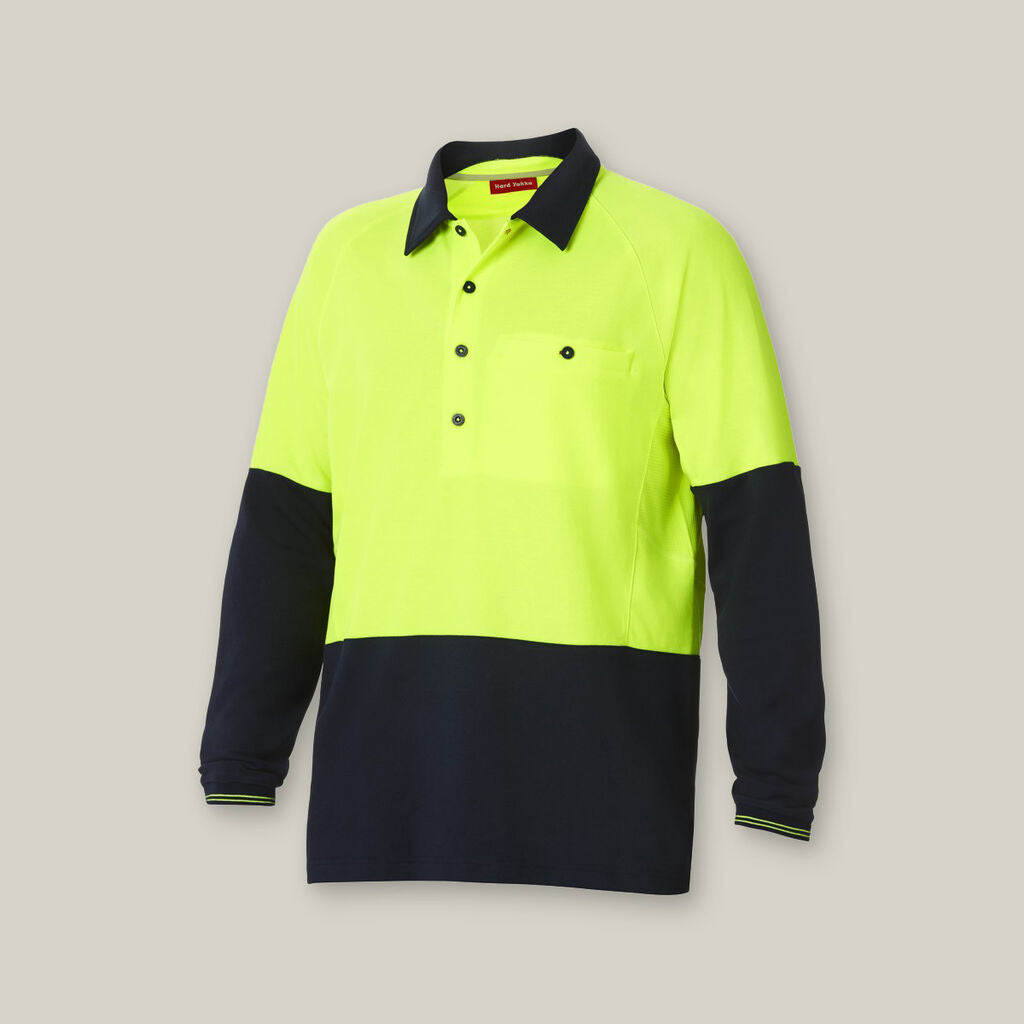 Y11389-KOOLGEAR HI-VIS 2 TONE VENTED LONG SLEEVE POLO